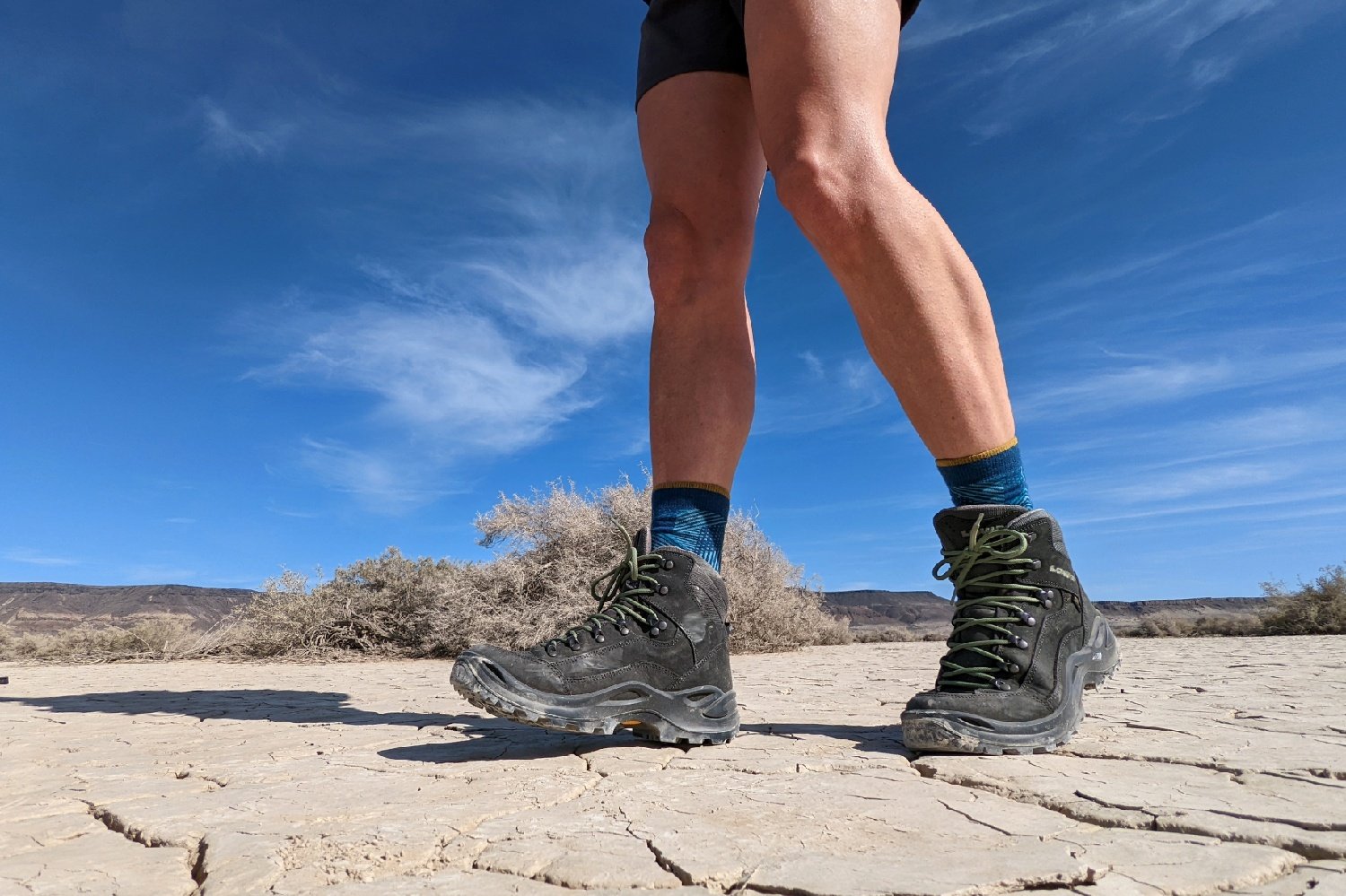 Closeup of the Lowa Renegade GTX Mid Boots in the Alvord Desert
