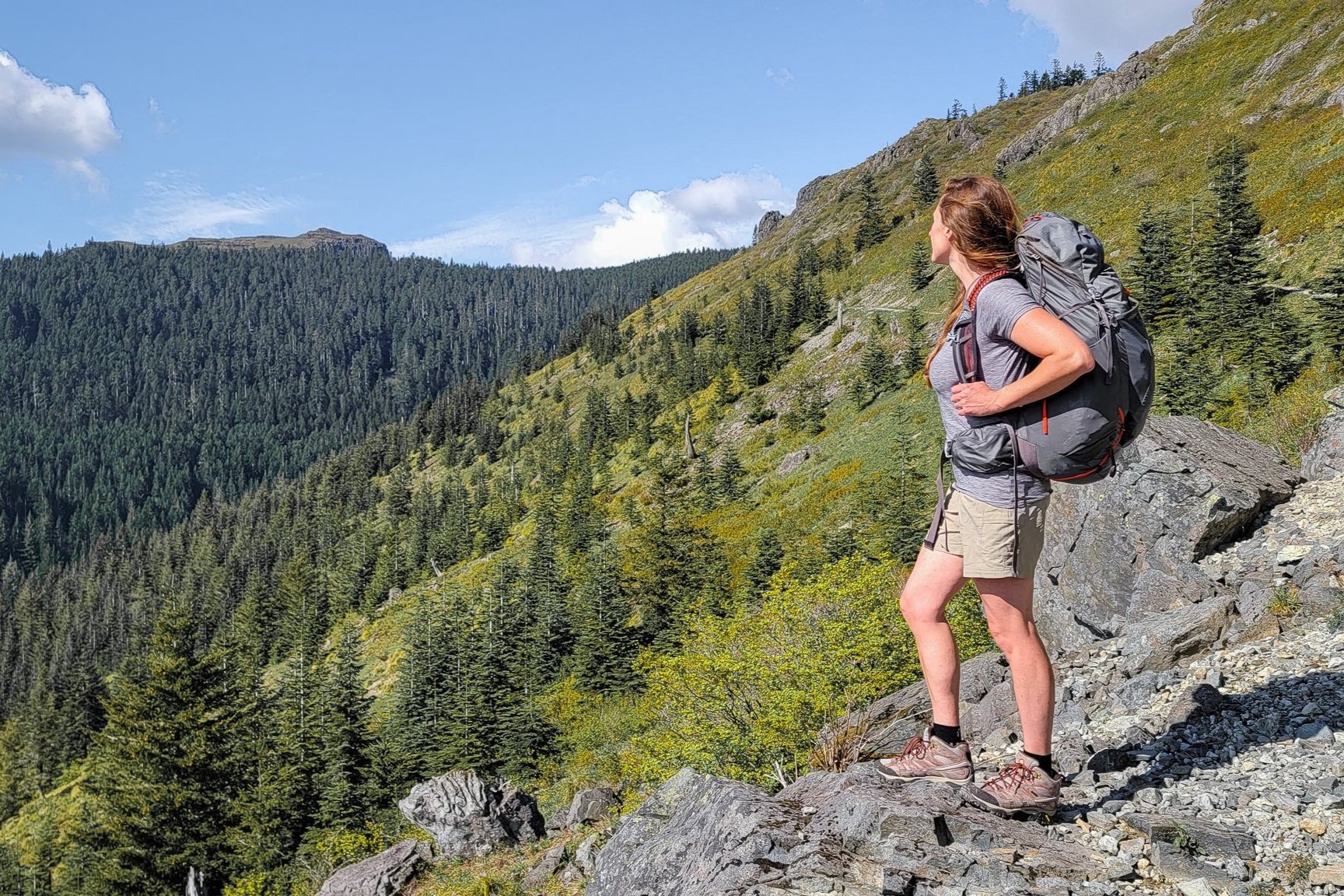 A female hiker wearing the Merrell Moab 2 WP Mids